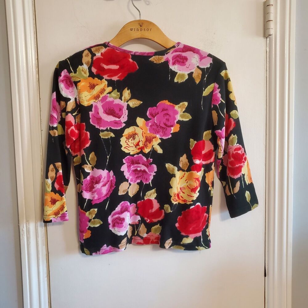 VTG SML Petite Cotton Black Floral Beaded Top Size M 90S Whimsigoth Fairy Grunge - Picture 4 of 11